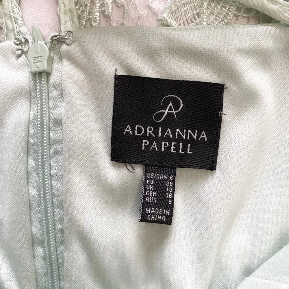 ADRIANNA PAPELL MINT GREEN FLORAL EMBROIDERED SLEEVELESS COCKTAIL DRESS - 6 - Picture 8 of 10